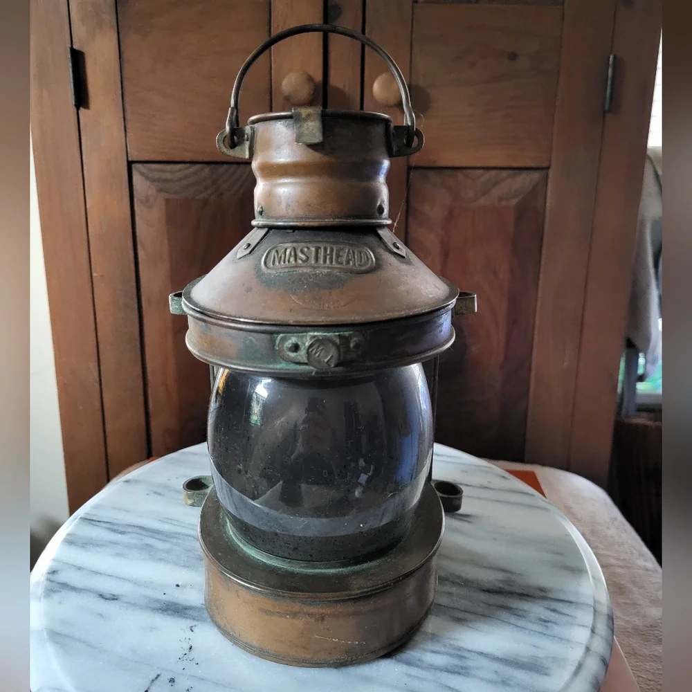 Brown Lantern with Glass Globe and Antique Accents - Picture 1 of 13